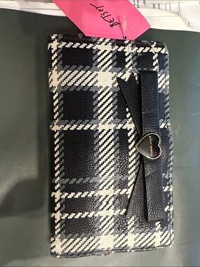 Betsey Johnson Black and White Plaid Bow Heart Accent Wallet